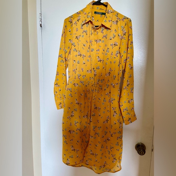 Lauren Ralph Lauren Shirt Dress Gold Floral Size 2 - Picture 7 of 7